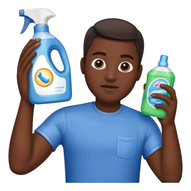 dark skin man holding laundry detergent sticker