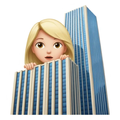 a giantess playing peekaboo peeking out from behind a skyscraper that obscures her to the viewer sticker