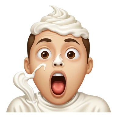 shocked face, whipped cream on upper lip and nose, big open mouth sticker