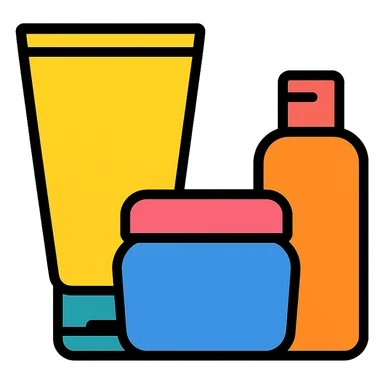 set of three empty cosmetic cream containers, assorted shapes, stylish sticker