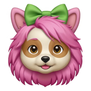 dog with pink hair and green bow on head sticker