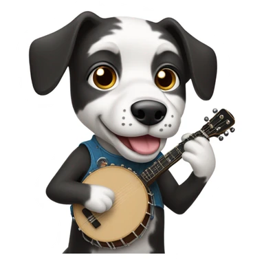 Black and white dog playing banjo sticker