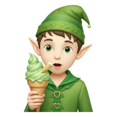 
A young elf boy in leafy clothes licking a triple-scoop ice cream with wide eyes.


A tall elegant elf with long braids enjoying a mint swirl cone under soft light.




 sticker