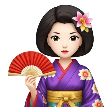 a traditional geisha japanese woman wearing a kinono holding a folding fan elegantly sticker