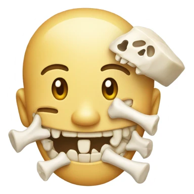 Smiling emoji with a bone in its mouth sticker