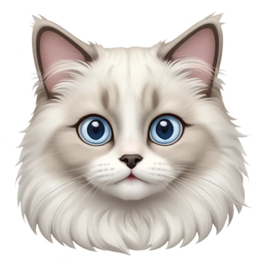cinematic-adorable-big-eyed-fluffy-ragdoll-cat-portrait-emoji,-head-tilted-playfully-with-a-sweet-expression,-fluffy-white and grey-fur,-simplified-yet-irresistibly-cute-features-with-large,-expression, blue eyed ragdoll cat sticker