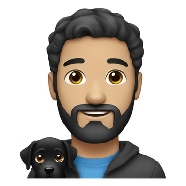 Handsome man with blue eyes black hair and beard holding black Labrador  sticker