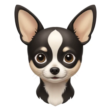 A black and white chihuahua emoji please with a thin white line on the center of head nose pointy sticker