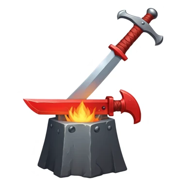 red-hot sword being forged on anvil with hammer sticker