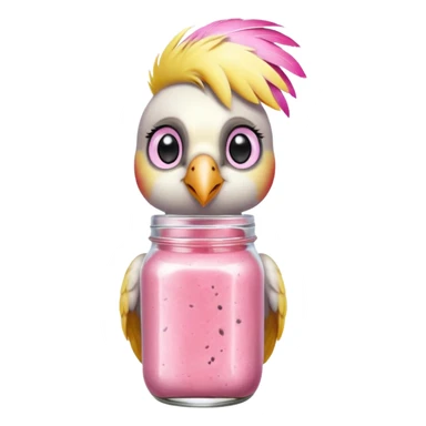cockatiel bird parrot holding mason jar with pink smoothie inside  sticker