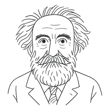a hand drawn black outline portrait of philosopher Gaston Bachelard with similar-sized eyes based a famous portrait of him sticker