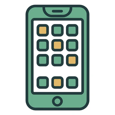 iPhone facing forward with visible app icons, professional style, green gold and white color scheme, bold and clear, suitable for digital use sticker