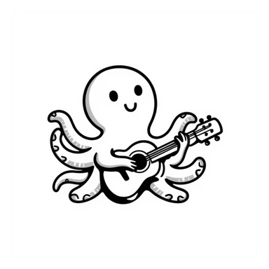 happy octopus with multiple arms playing guitar sticker