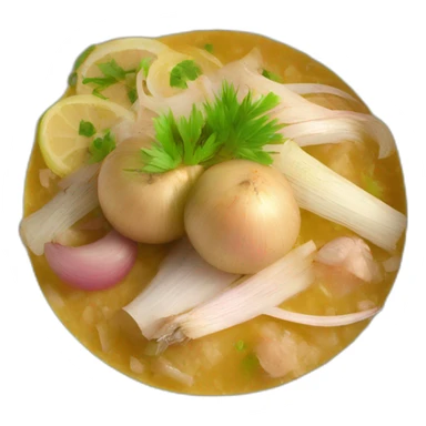 encebollado dish from ecuador with onions, albacore and yucca sticker
