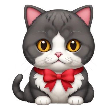 black scottish fold cat with white chest and a bow sticker