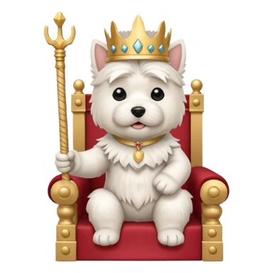 a cute west highland terrier sitting on a throne holding a scepter  sticker
