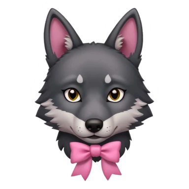 Pleading sad Face cute dark grey  black wolf with a pink ribbon on his ear head sticker
