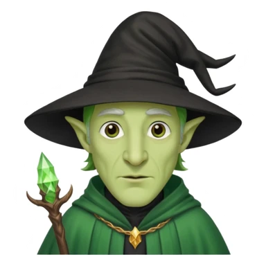 Green-skinned male wizard with a long nose, wearing a black hat and robe sticker