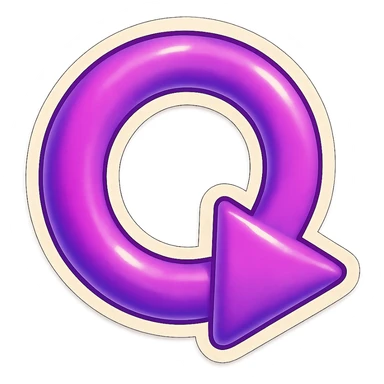 Create a retro sticker style arrow that curves 180 degrees from tail to point, matching the reference style and color. sticker