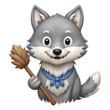 Wolf cartoon wholding wood stick  sticker