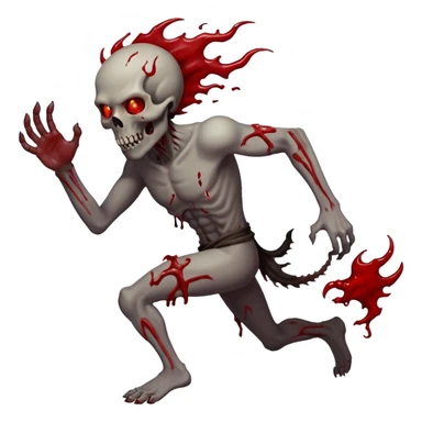 Demons covered in blood and guts. Full body running to the right. In the style of your bleeding skull art sticker