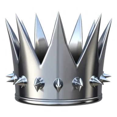 A spiked crown emoji made of silver chrome, sharp yet rounded metallic spikes, glossy reflections, aggressive luxury swag aesthetic, iOS emoji style, centered, clean white background sticker