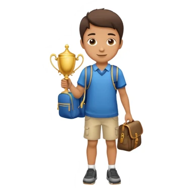 emoji of a full body boy with a school bag win a trophey sticker