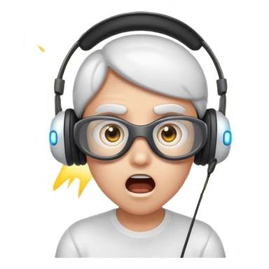 Cartoon character, surprised and blinded by flashbang, headset on, exaggerated eyes, bright white glowing effect, funny expression, Twitch emoji style, transparent background sticker