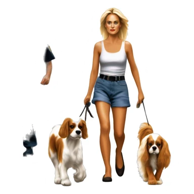 Young sharon stone in basic instinct walking with cavalier King Charles spaniel  sticker