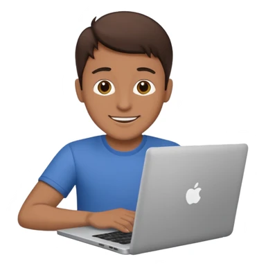 happy man on laptop with brunette skin color sticker