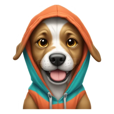 Dog wearing a hoodie with a basketball sticker