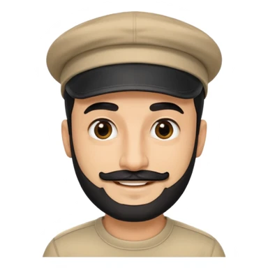arabic streamer man with short black beard, short black mustache, black eyebrows, and a cap, smiling sticker