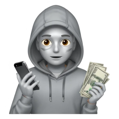Silver skin, hoodied holding phone and money sticker