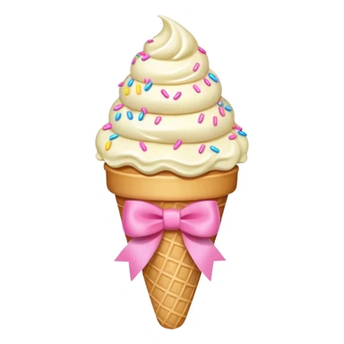 Vanilla ice cream cone with sprinkles and pink bow sticker