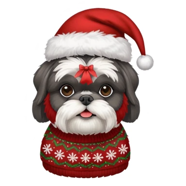 dark grey shih tzu christmas sweater and hat sticker