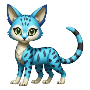 Colorful Meloetta-Sergal-Bastet-Genet-Pokémon-Digimon-Fakémon-fusion-hybrid-creature with Cyan stripes and blue leopard-spot-markings  sticker