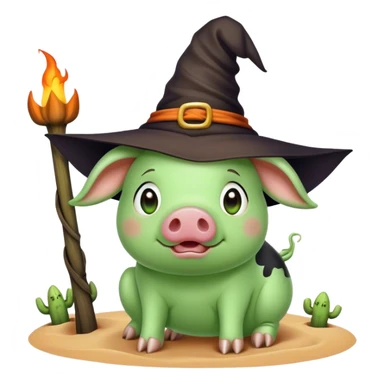 Green pig in the desert wearing a witches hat  sticker