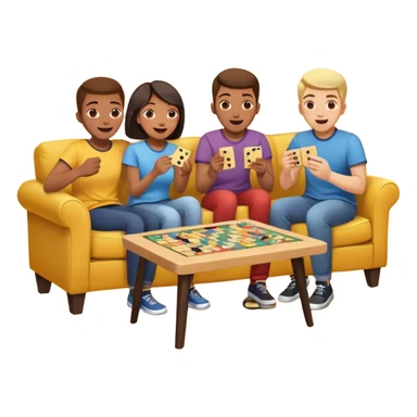 group of friends on couch playing a game couch should be dark yellow sticker
