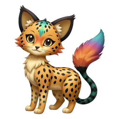 Colorful iridescent floofy fluffy furry exotic esoteric patterned Gradients-colored realistic elegant lanky feminine cute pretty  Liepard-Litten-Meloetta-Sprigatito-Pokémon-fusion-creature (full body) sticker