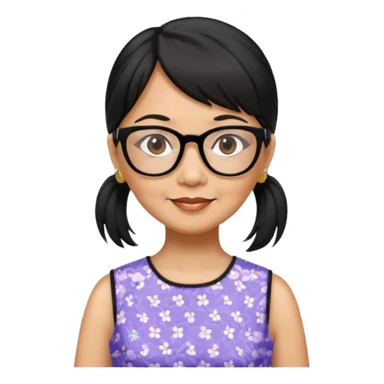 filipino woman black hair in one pony tail with straight bangs and big glasses, 60 yr old, nice dress

 sticker
