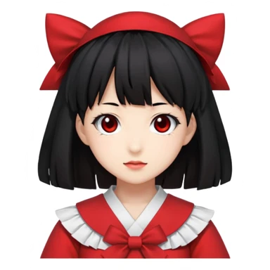 an emoji of reimu hakurei from touhou project looking at the front sticker