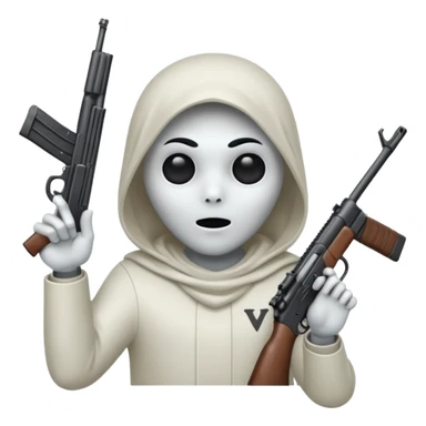 Fantasmas con un fusil y haciendo haciendo en en forma de V con los dedos sticker