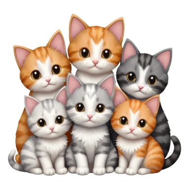 6 tiny kittens cuddling together all different colours, the first one is grey and white, the second is ginger and white and the third is brown tabby and white sticker