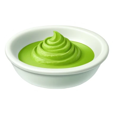 ground wasabi paste in a small dish, bright green color sticker