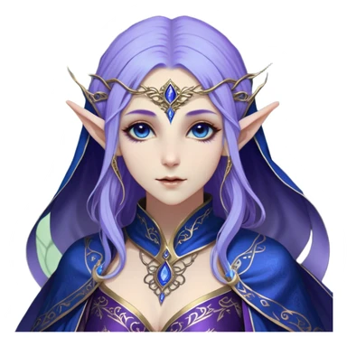 Cinematic Realistic WoW Elf Mage Portrait, depicted with ethereal, otherworldly beauty and refined arcane mastery. Clad in an intricately detailed robe in consistent deep blues and purples accented with shimmering gold filigree, her luminous, porcelain-like skin and delicate features evoke timeless elegance. Her piercing, mystical eyes radiate ancient wisdom, rendered with lifelike texture and subtle, magical lighting, high shine, noble and majestic, capturing the essence of a legendary elven sorceress. sticker