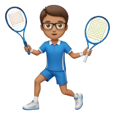 homme l'air cool taille moyenne corpulence maigre cheveux chatain court yeux bleus lunettes photo de pieds en pantalon qui fait du tennis pe sticker