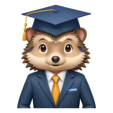 A hedgehog student dressed in a suit and wearing a square academic cap. sticker