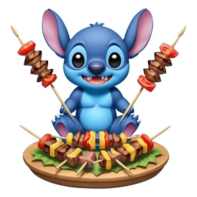 Stitch eating grilled meat on skewers sticker