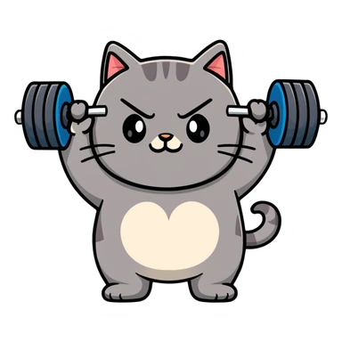 fat cat lifting weights sticker