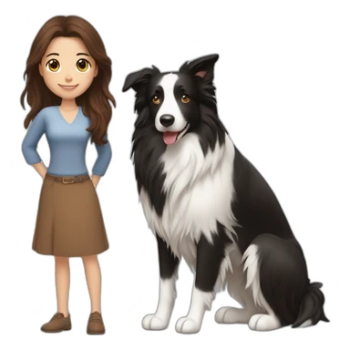 black border collie and woman with long brown hair sticker